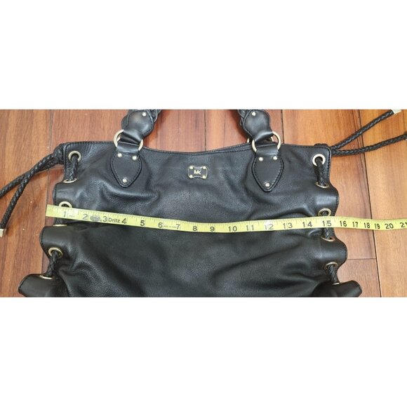 Michael Kors Black Leather Braided Handle Tote Satchel Whipstitch Grommet Large - Picture 11 of 16
